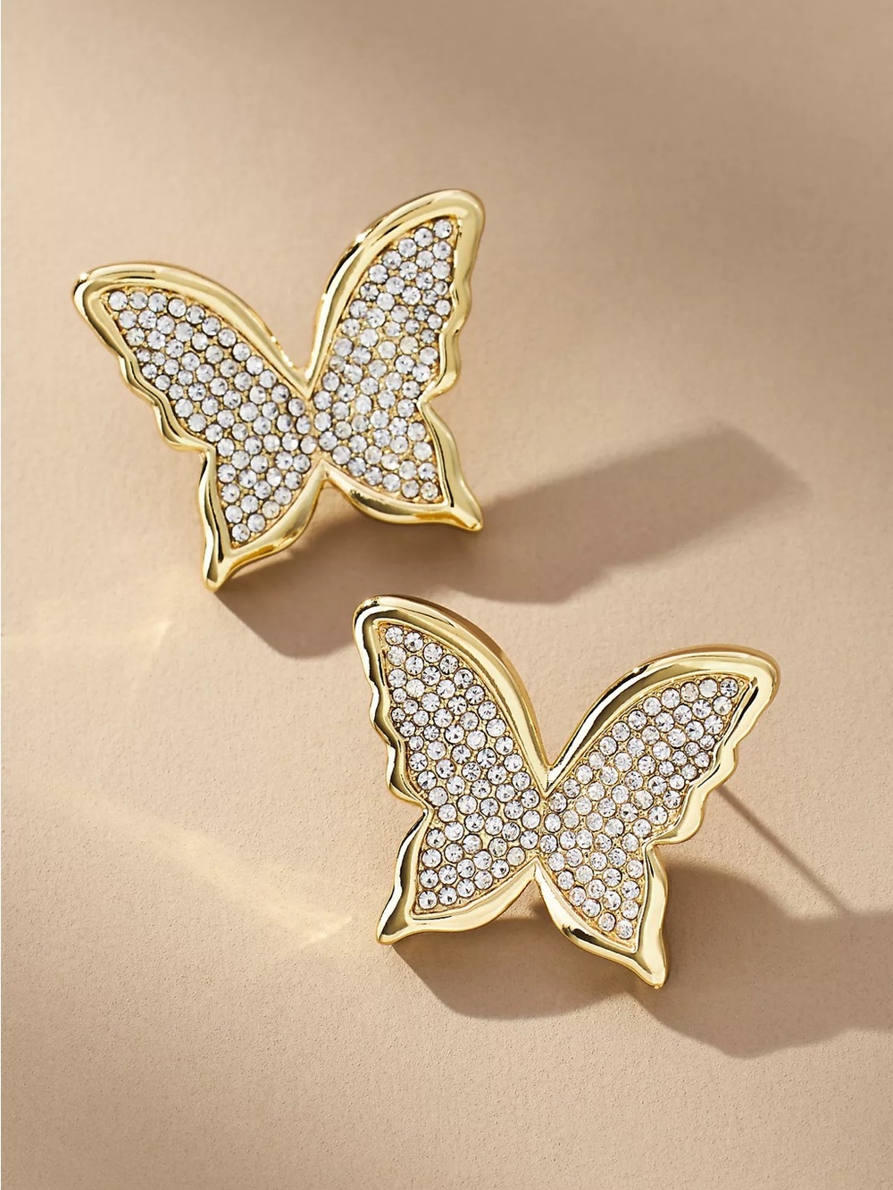 BaubleBar Gold tone Butterfly Stud Earrings with Pavé Crystals - Women Jewelry